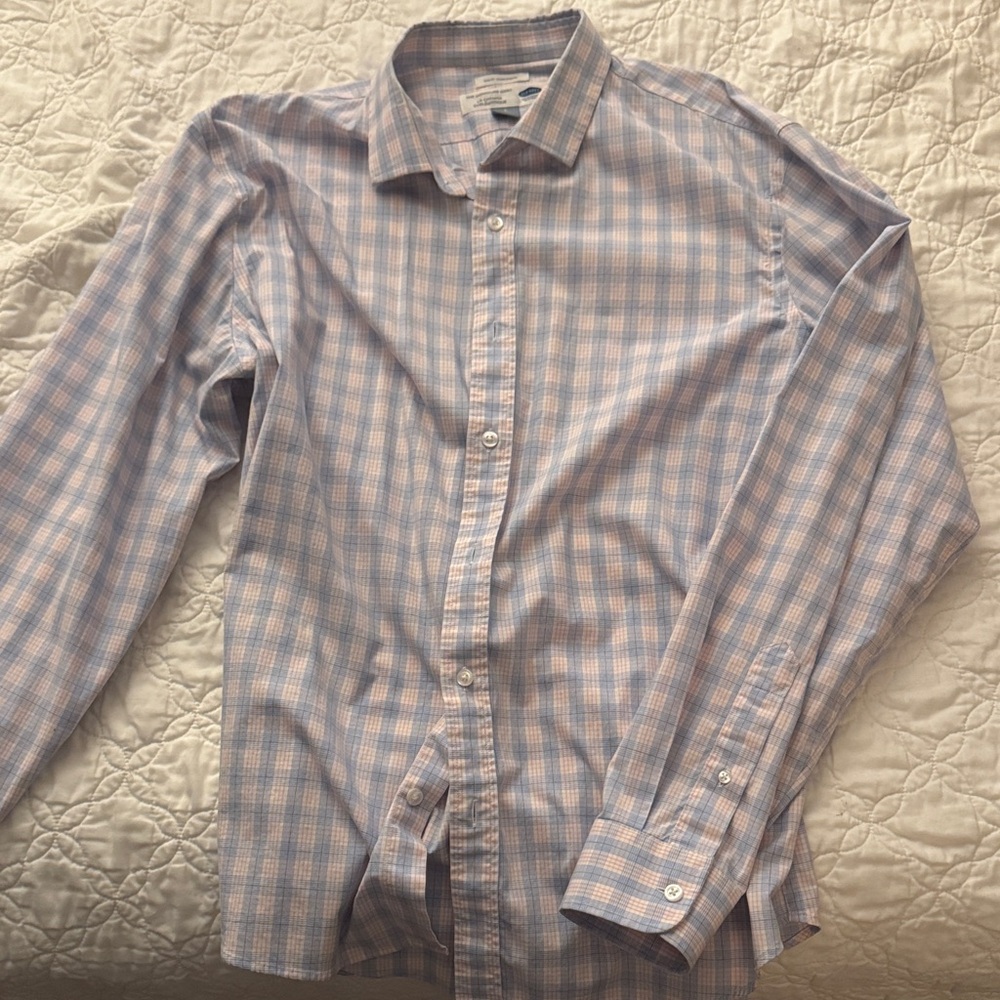 Old Navy Light Blue and Pink Checkered Shirt